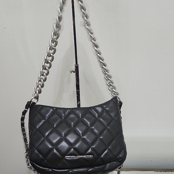 French Connection Quilted Black Shoulder Bag - Picture 1 of 10